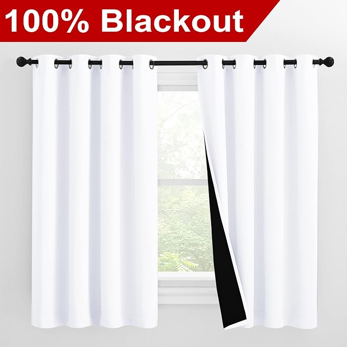 NICETOWN 100% Blackout Curtains 57 inches Long, Double-Deck Completely Blackout - Image 2