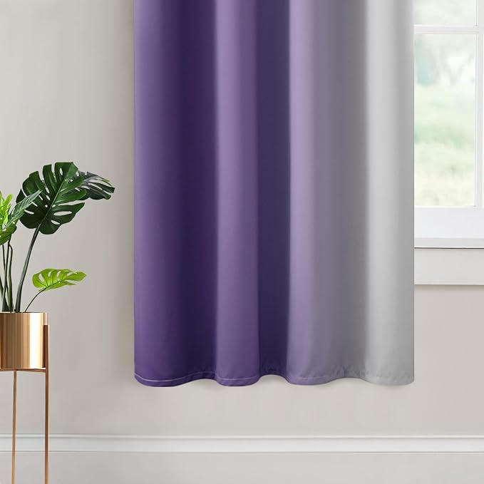 Yakamok Greyish White and Lavender Purple Ombre Curtains, Light Blocking - Image 4