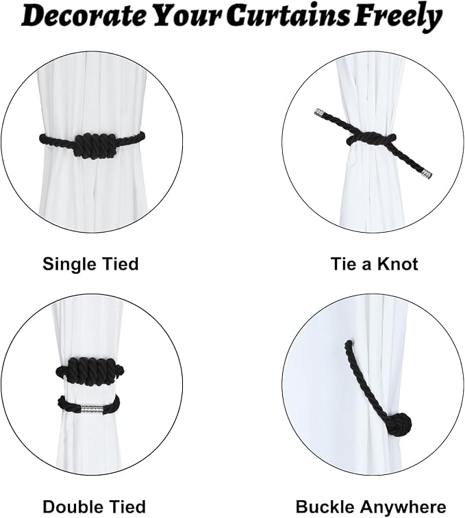BEL AVENIR Magnetic Cotton Curtain Tiebacks, Decorative Drapery Holdbacks - Image 3