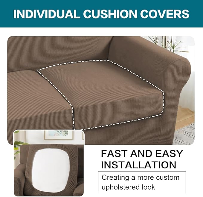 Turquoize 3 Piece Sofa Covers for 2 Cushion Couch Sofa Slipcover Soft Couch - Image 5