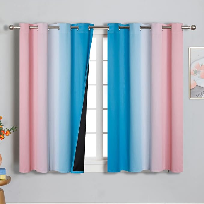 Ombre Pink and Blue Blackout Curtains 54 Inches Long, Full Light Blocking - Image 2