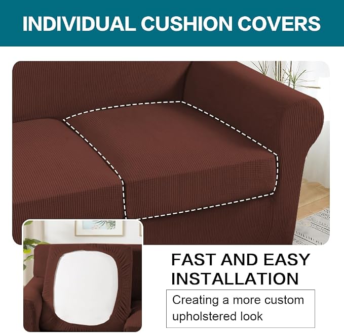 Turquoize 4 Piece Sofa Covers for 3 Cushion Couch Sofa Slipcover Soft Couch - Image 5