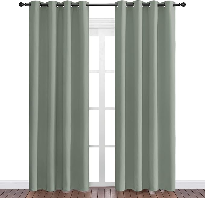 NICETOWN Greyish Green Blackout Curtains 86" Long - Image 2