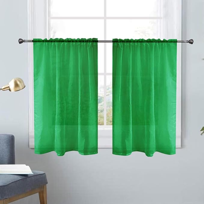 SpaceDresser Basic Rod Pocket Sheer Voile Window Curtain Panels Green 1 Pair 2 by SpaceDresser