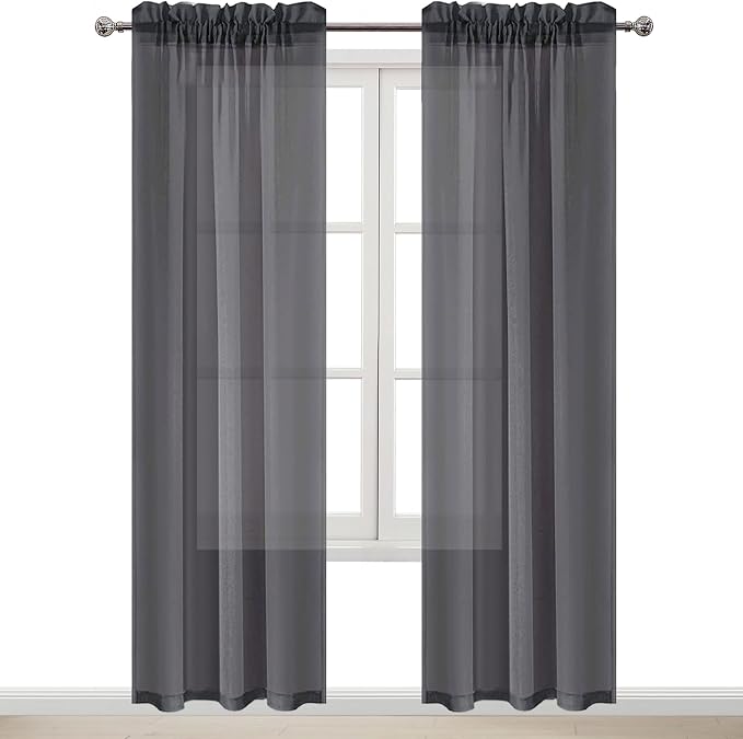 DWCN Dark Grey Sheer Curtains Semi Transparent Voile Rod Pocket Curtains - Image 9