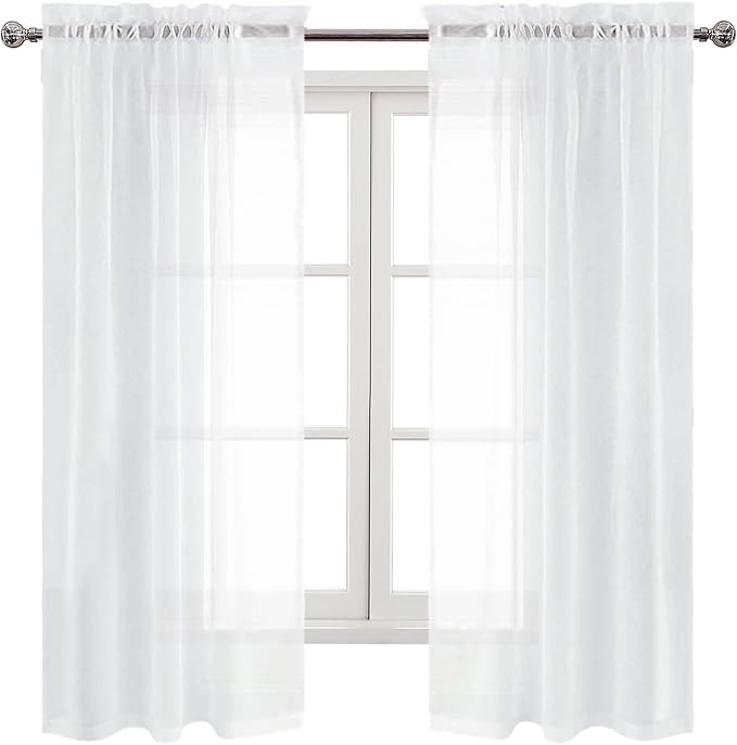 DWCN White Sheer Curtains 63 inch Length 2 Panels Set, Elegant Solid Color - Image 9