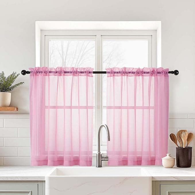 Light Pink Sheer Curtains Tier 30 Inches Length 2 Panels, Light Filtering by Home