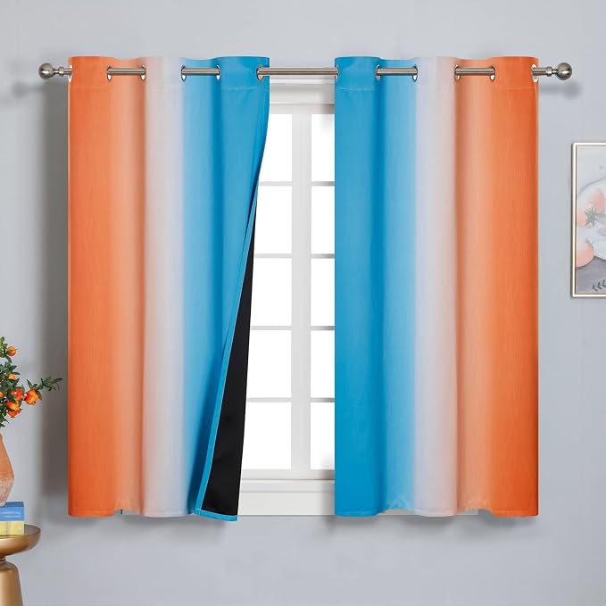 Ombre Orange and Blue Blackout Curtains 45 Inch Length 2 panels, Full Room by ESTELARTEXTILER