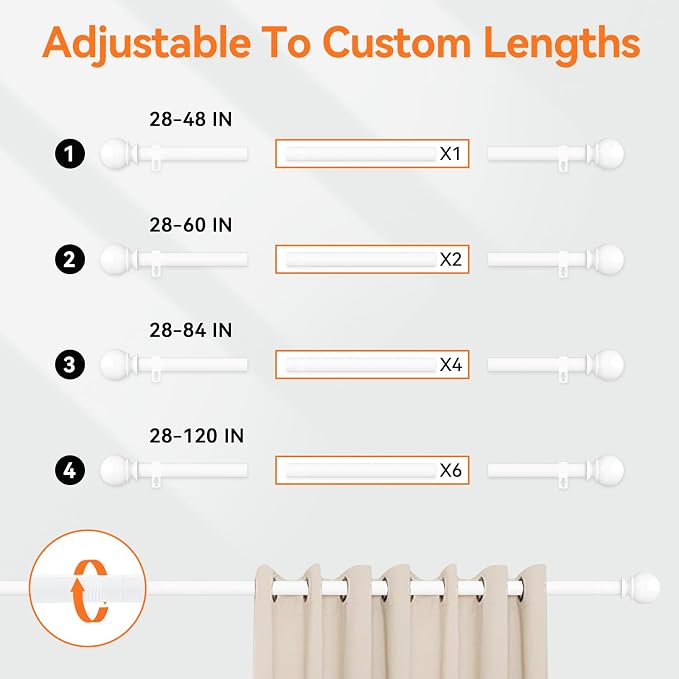 Curtain Rods for Windows 48 to 84 or 88 Inches Max - Image 5
