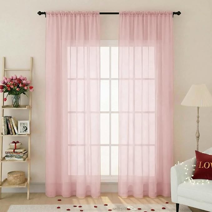 Blush Sheer Curtains 84 Inches Long 2 Panels, Soft Airy Light Filtering Curtains by WelvetBLK