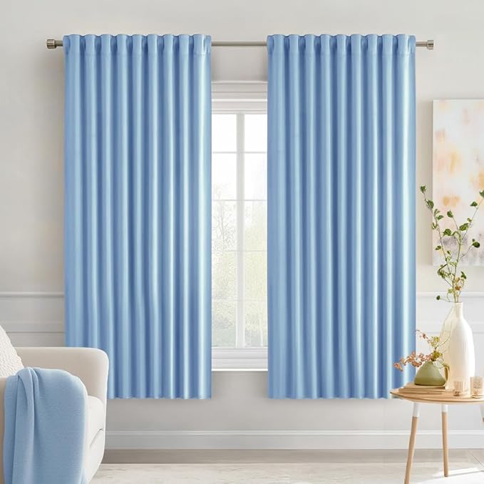 MIULEE Sky Blue Back Tab Blackout Curtains 63 Inch Length 2 Panels Set by MIULEE