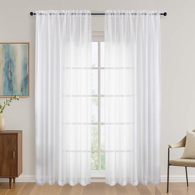OVZME White Sheer Curtains 84 Inches Long 2 Panels Set, 59 Inch Extra Wide by OVZME