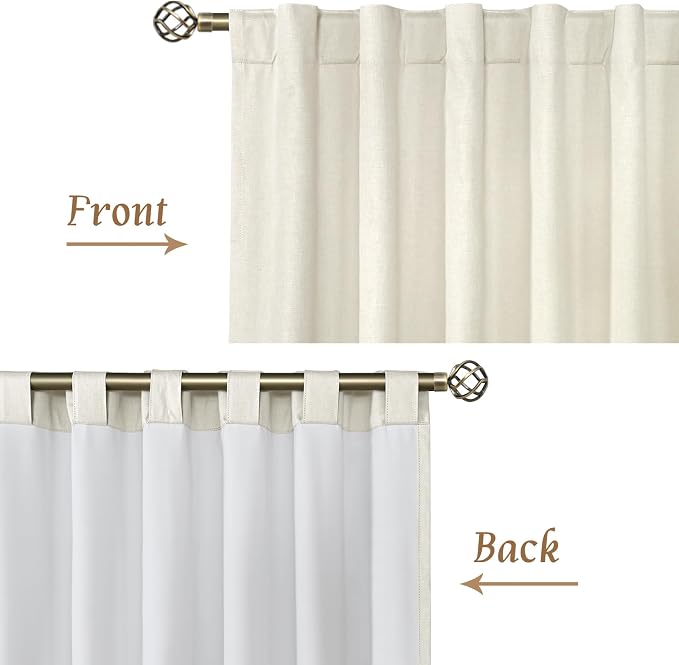 100% Blackout Natural Polyester Curtains, 68 Inches Linen Textured Thermal - Image 6