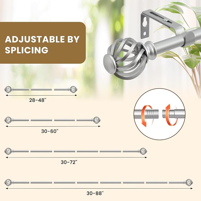 Luvenia Silver Decorative Curtain Rods, 28 to 48 Inch, Small Curtain Rod - Image 4