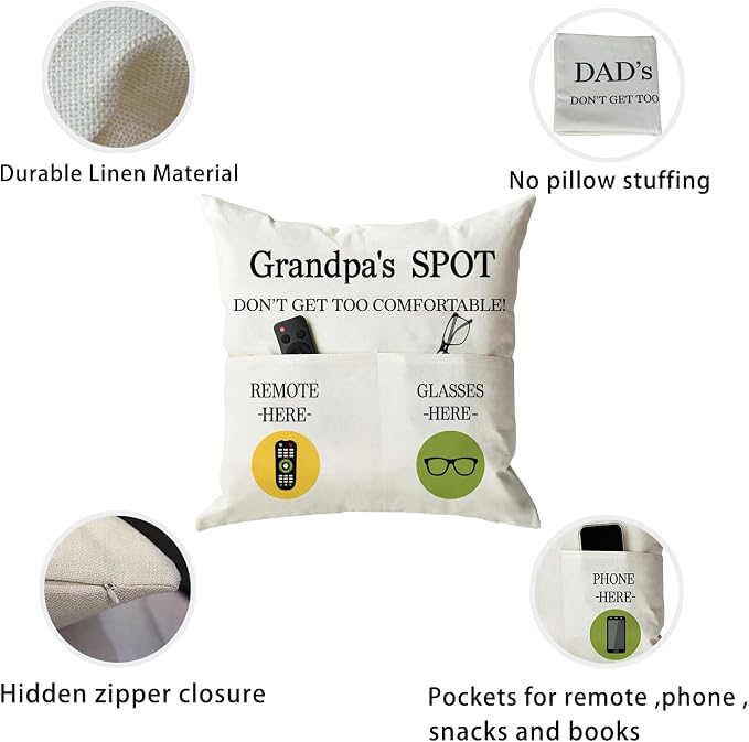 ONFAON Grandpa Gifts, Grandpa's Spot Throw Pillow Covers 18x18 Inch - Image 5