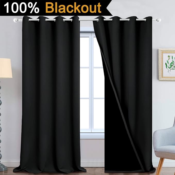 Yakamok 100% Blackout Lined Panels, Room Darkening Thermal Insulated Blackout - Image 2