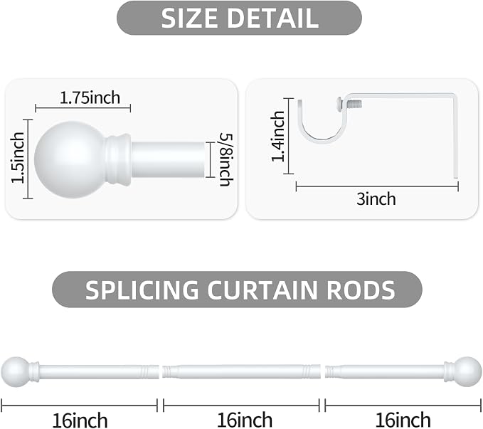 Thestoa Curtain Rods for Windows 30-62 Inch, 5/8" White Curtain Rod for Bedroom - Image 3