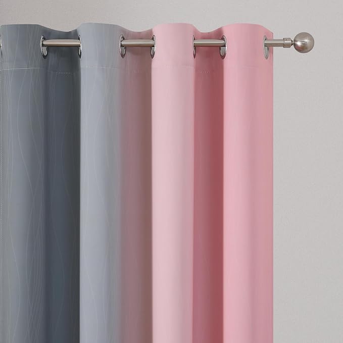 Estelar Textiler Pink and Grey Ombre Blackout Curtains 102 Inches Long - Image 4