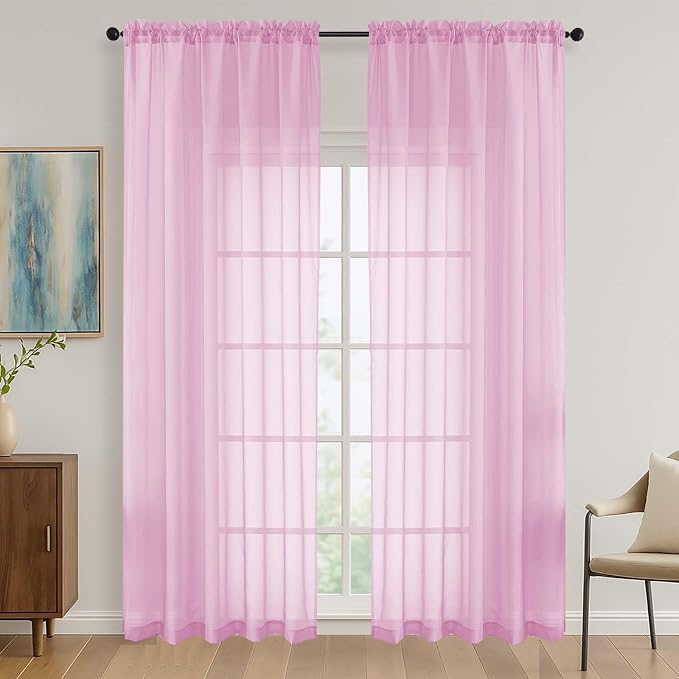 OVZME Light Pink Bedroom Curtains 2 Panel Sets 90 Inch Length, 59 Inch Extra by OVZME