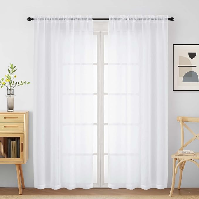 White Sheer Curtains for Window 72 inches Long 2 Panels Set, Soft Airy Modern by Home