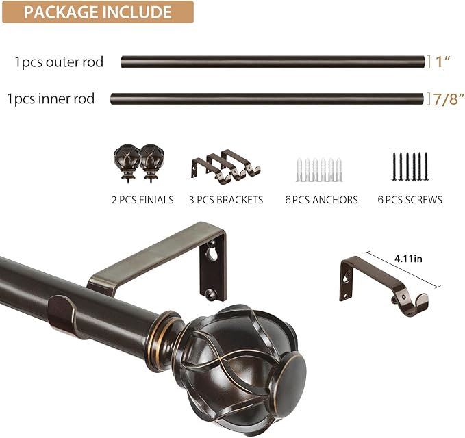 KAMANINA 1 Inch Curtain Rod Telescoping Single Drapery Rod 36 to 72 Inches - Image 9