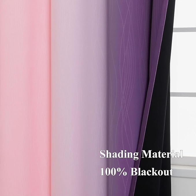 Estelar Textiler Pink and Purple Ombre Short Blackout Curtains 36 Inch Long - Image 5
