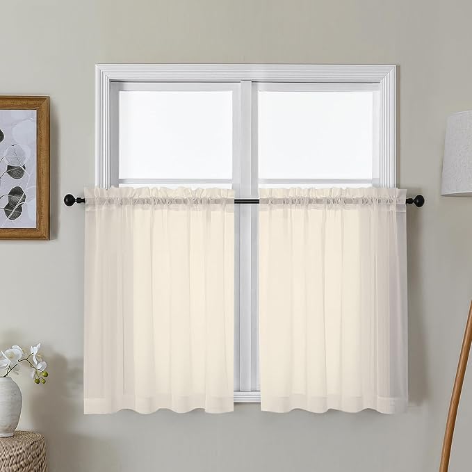 Gwine Cream Sheer Curtains 30 Inch Length, Short Light Filtering Voile Small by Gwine