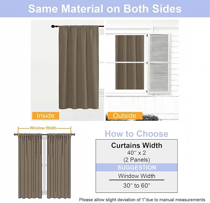 Simplebrand Ava Latte Short 36 Inches Blackout Curtain 2 Panels Set, Half - Image 9