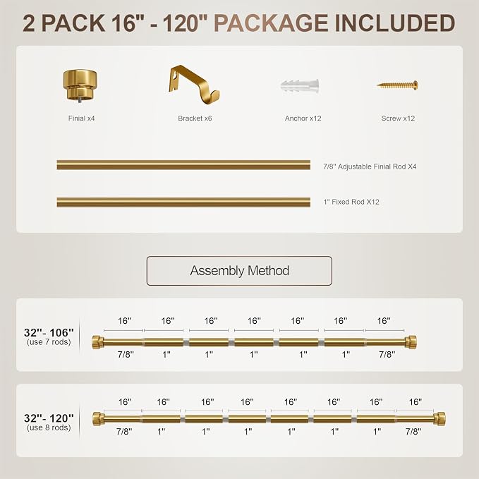 Lootkell 2 Pack Gold Curtain Rods Set - Image 9
