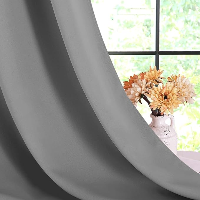 NICETOWN Silver Grey Small Window Blackout Curtain Panels - Image 2