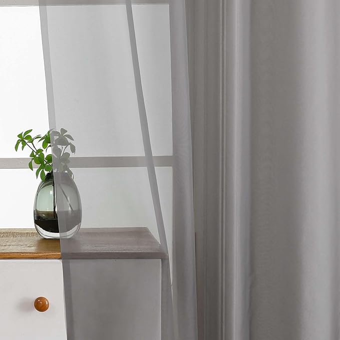 Grey Small Sheer Curtains 2 Panels, Kitchen Curtains 36 Inch Length, Elegant - Image 4