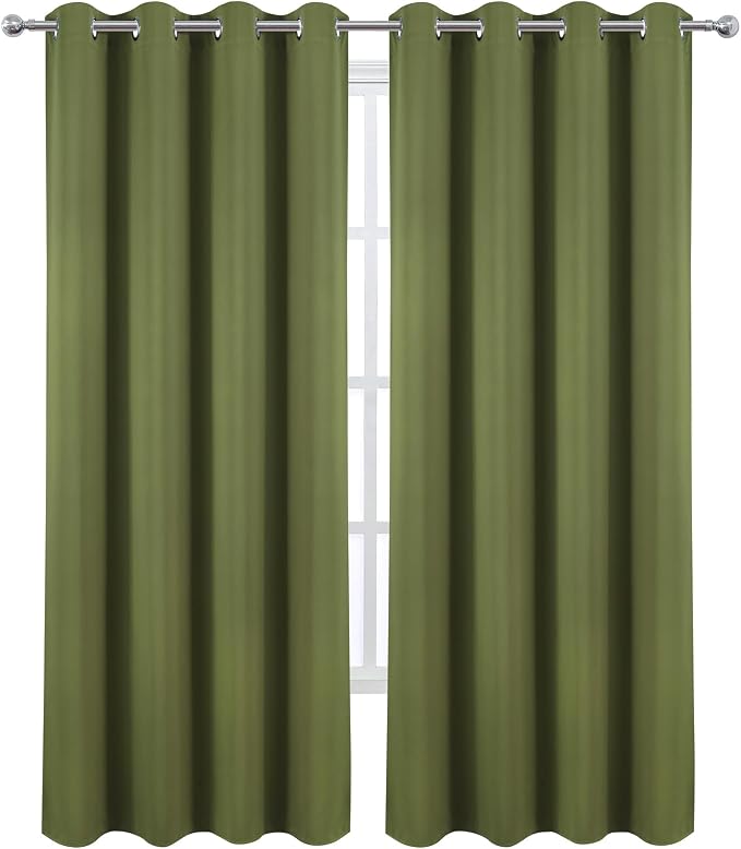 LEMOMO Blackout Curtains 52 x 120 Inch Long Olive Green Curtains Set of 2 - Image 2