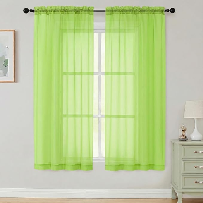 Sheer Curtains 63 Inch Length 2 Panels Set by WelvetBLK