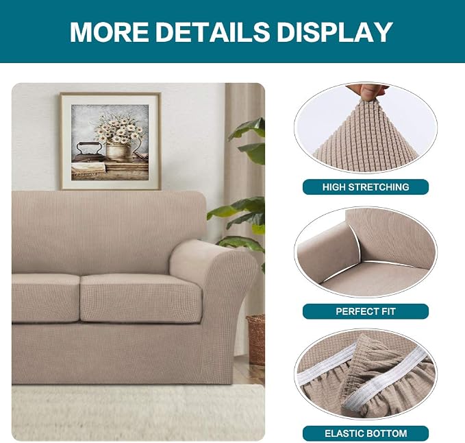 Turquoize 4 Piece Sofa Covers for 3 Cushion Couch Sofa Slipcover Soft Couch - Image 4