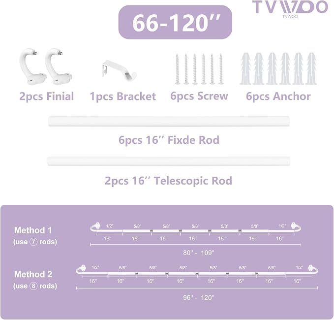 TVWOO Wrap Around Curtain Rods, 5/8 Inch Adjustable Blackout Curtain Rod - Image 6