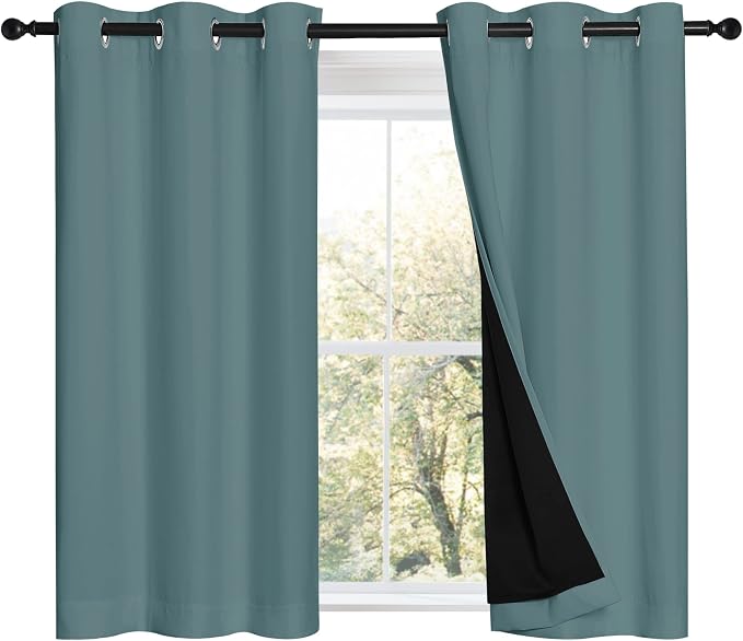 NICETOWN Greyish Blue 100% Blackout Curtains 45 inches Long, 2 Thick Layers by NICETOWN