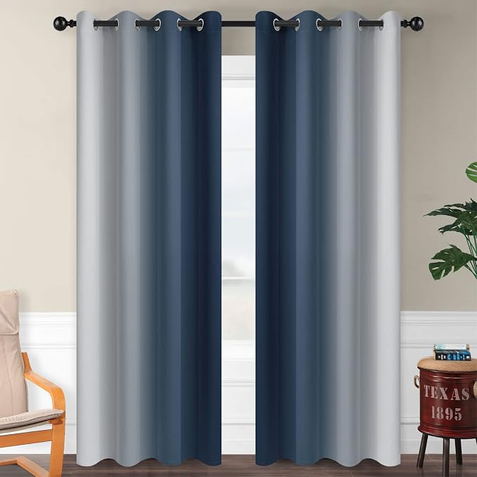 SimpleHome Navy Blue Ombre Room Darkening Curtains - Image 2