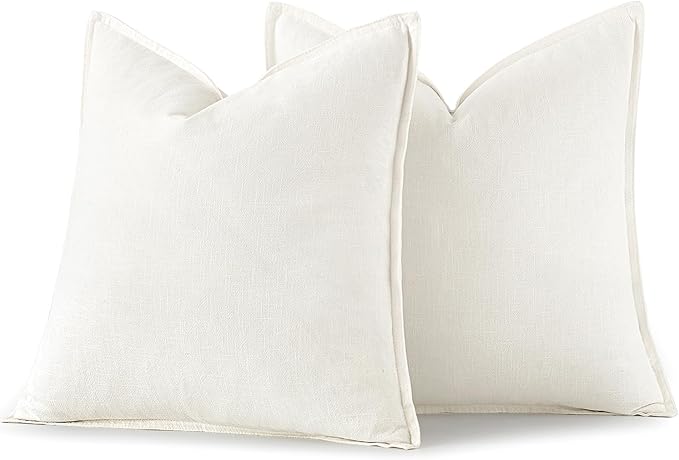 MIULEE Decorative Linen Euro Sham Pillow Covers 26x26 Cream White Boho - Image 6