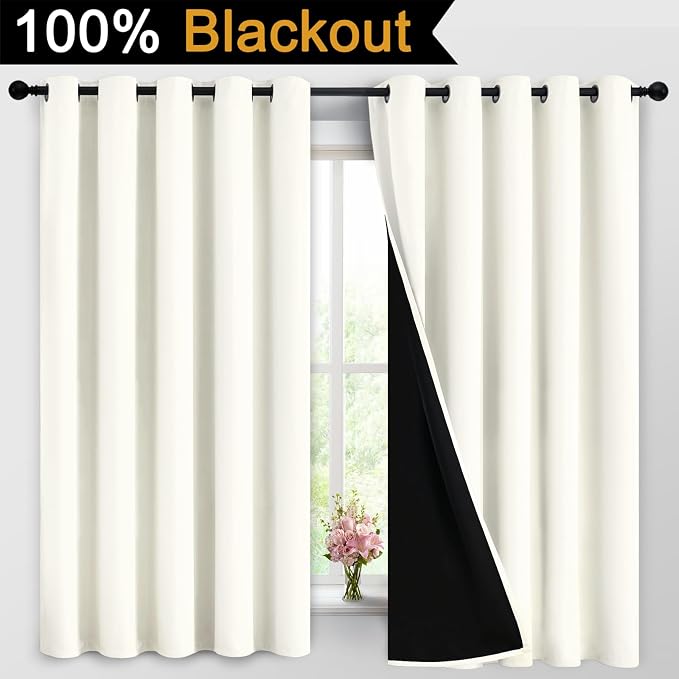 Yakamok 100% Cream Blackout Curtains - Image 2