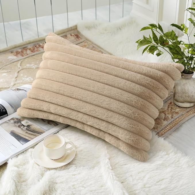decorUhome Cozy Faux Fur Throw Pillow Covers 12x20 Set of 2 Decorative Soft - Image 2