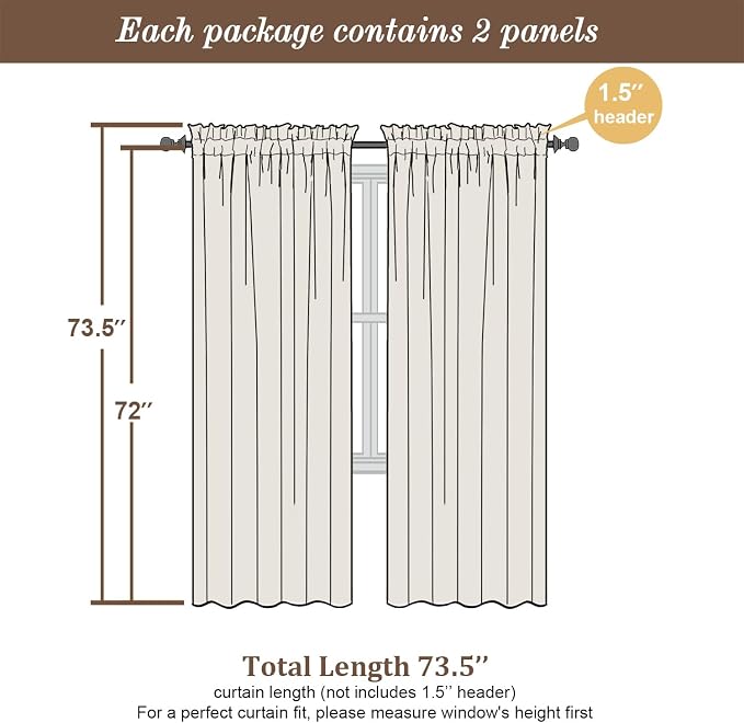 Chyhomenyc Cream Sheer Curtains 72 Inch Length 2 Panels, Light Filtering Top - Image 2