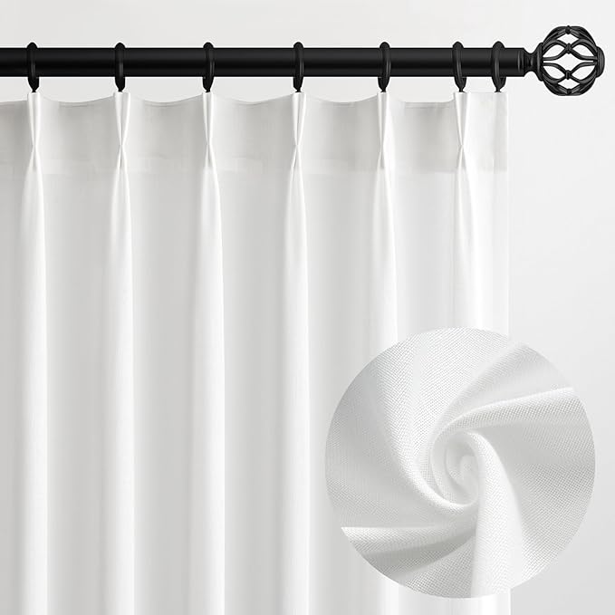 Topfinel Neutral White Linen Curtains 96 Inches Long by Topfinel