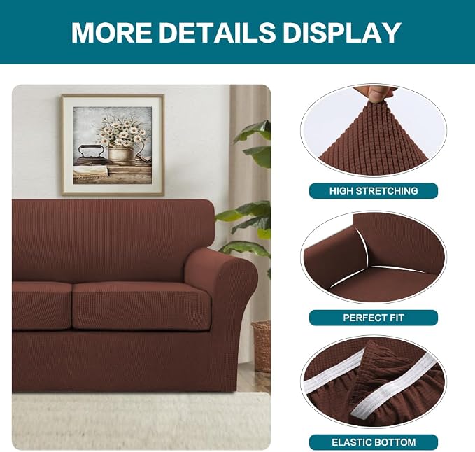 Turquoize 4 Piece Sofa Covers for 3 Cushion Couch Sofa Slipcover Soft Couch - Image 4