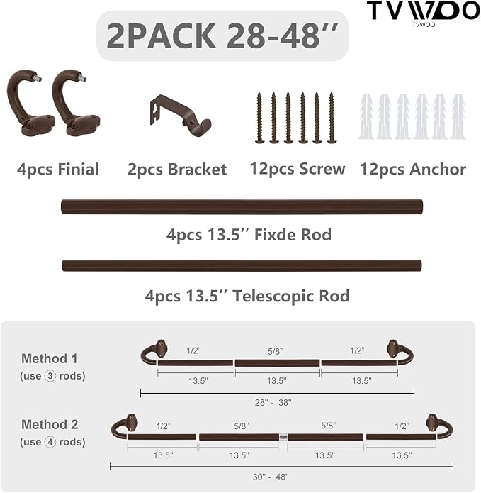 TVWOO Bronze Wrap Around Curtain Rods 2 Pack:Small Blackout Adjustable Window - Image 7