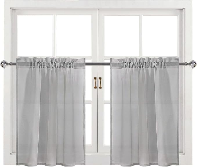 DWCN Grey Sheer Curtains for Kitchen Windows - Image 9