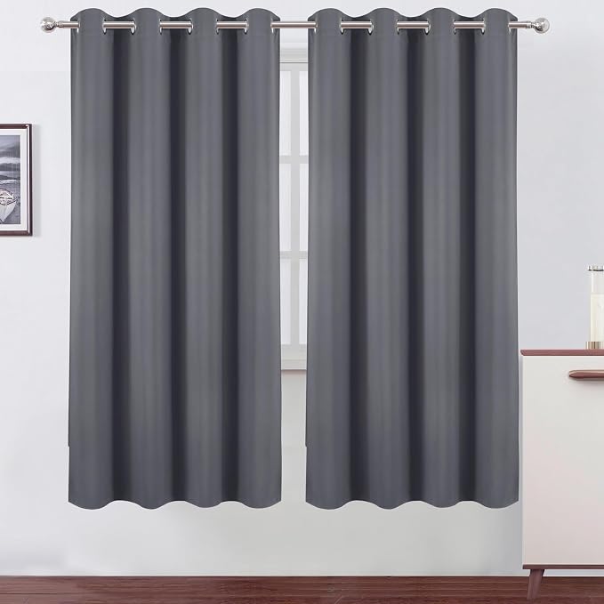 LEMOMO Blackout Curtains 66 x 72 Inch Long Grey Curtains Set of 2 Panels Room by Lemomo