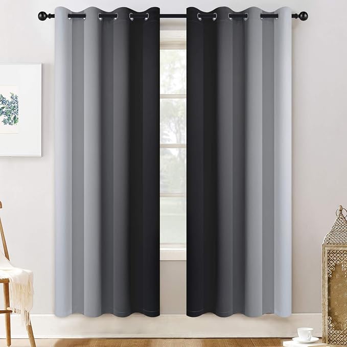 Yakamok 72 Inch Length Black and Greyish White Ombre Curtains, Light Blocking - Image 2