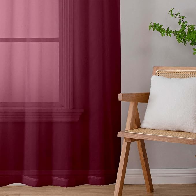 Sheer Burgundy Curtains for Bedroom Living Room 90 Inches Long 2 Panels Set - Image 9