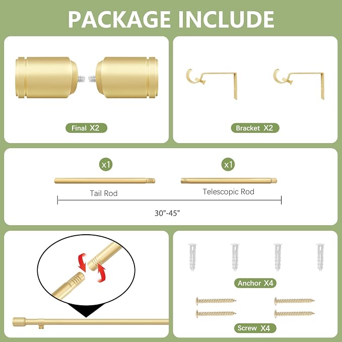 5/8” Diameter Curtain Rods 30-45 Inch, - Image 2