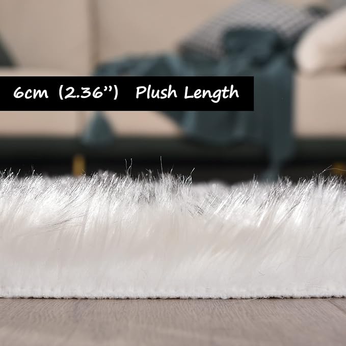 Goolela Fluffy Faux Sheepskin Fur Rug 4x6 White - Image 3